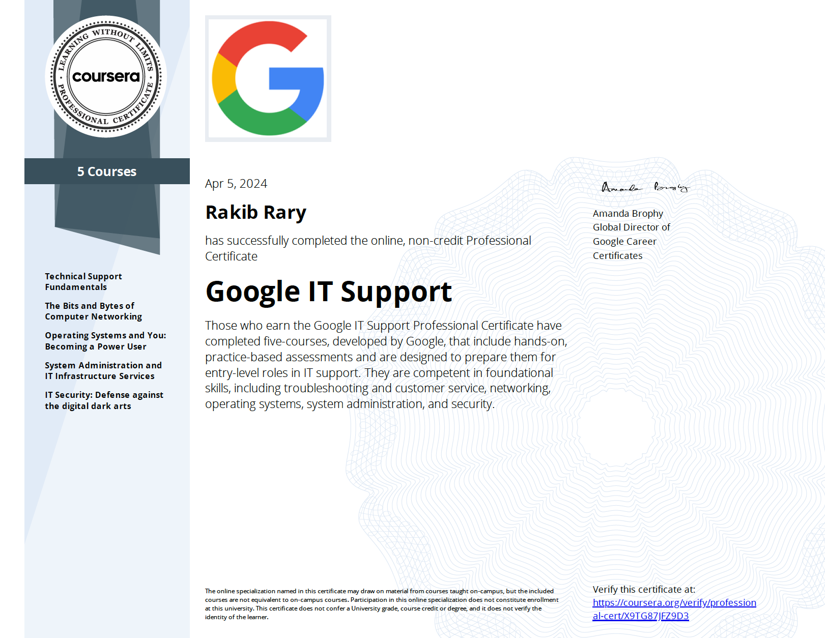 Google IT Support Certificate